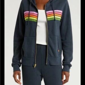 Aviator Nation Charcoal Gray 5-Stripe Hoodie with Multicolor Stripes